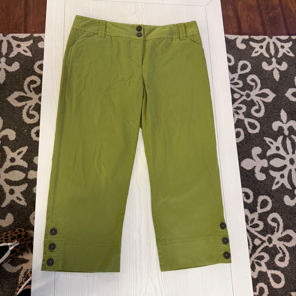 Charter Club Cropped Pants‎ Womens 16 Green Excellent Button Cuff Straight Leg